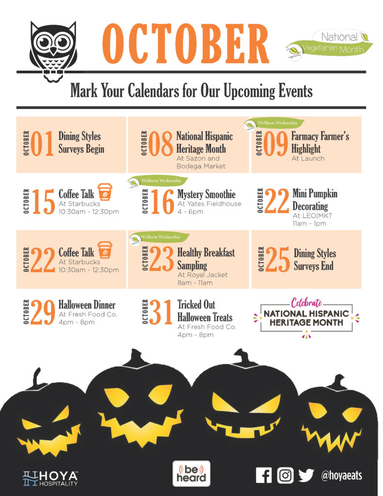 October Events Calendar Hoya Hospitality