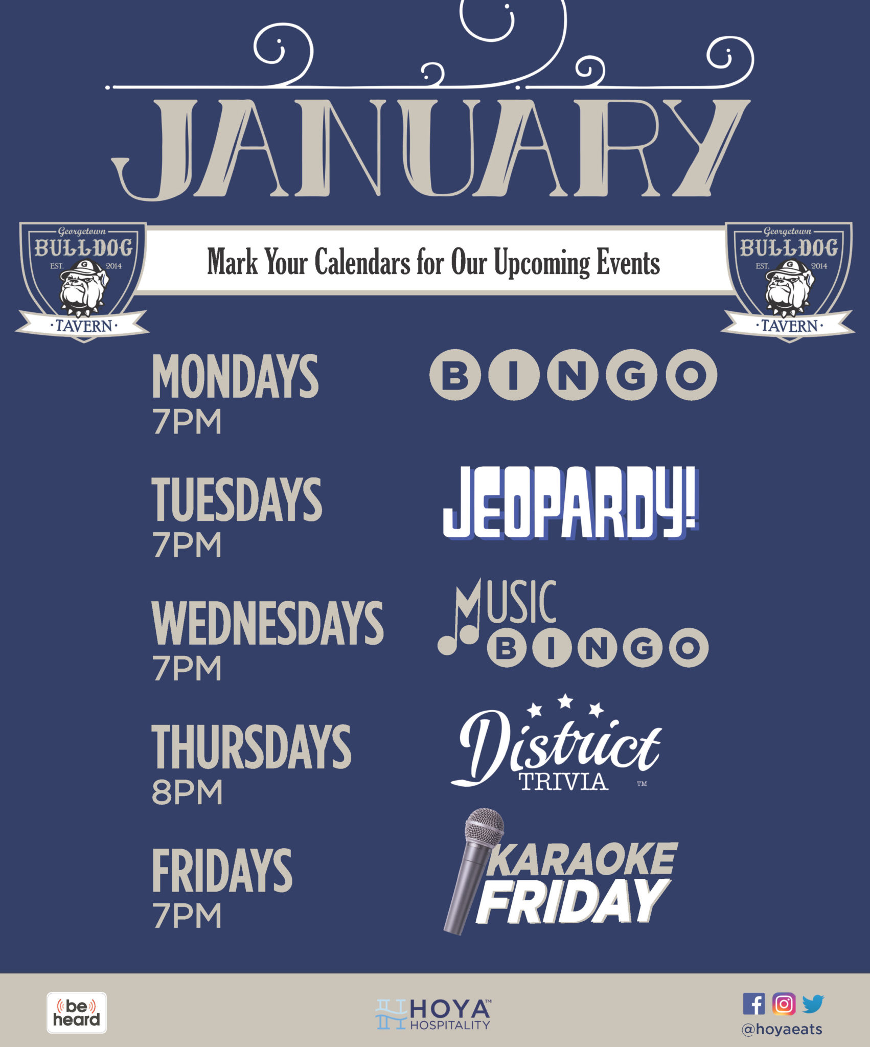 January Events Calendar Hoya Hospitality